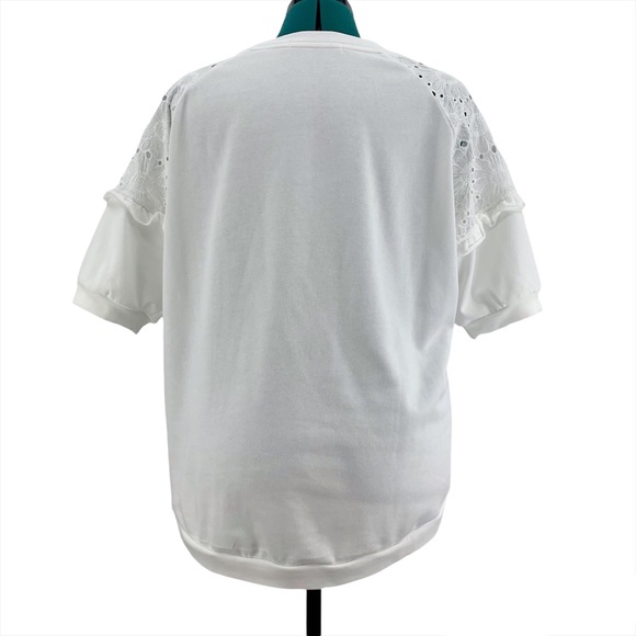 Gabby Isabella White Short Sleeve Eyelet Lace Front Top, Small/Medium - Picture 8 of 16